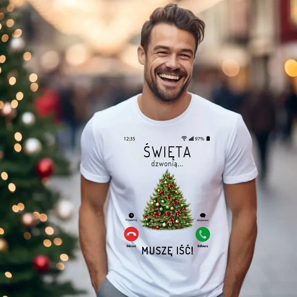 Święta dzwonią muszę iść | Świąteczna koszulka męska BN124 - StoryCups.pl