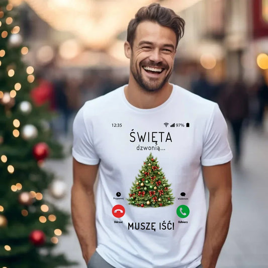 Święta dzwonią muszę iść | Świąteczna koszulka męska BN124 - StoryCups.pl