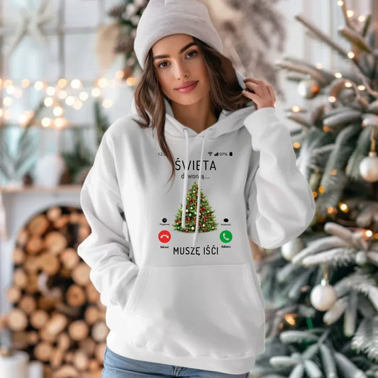 Święta dzwonią muszę iść | Świąteczna bluza damska z kapturem BN124 - StoryCups.pl