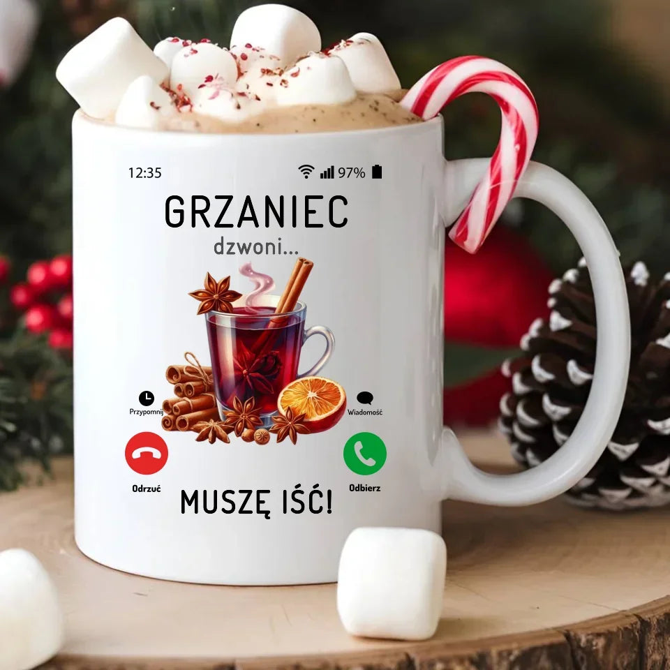 Grzaniec dzwoni muszę iść | Świąteczny kubek BN127 - StoryCups.pl