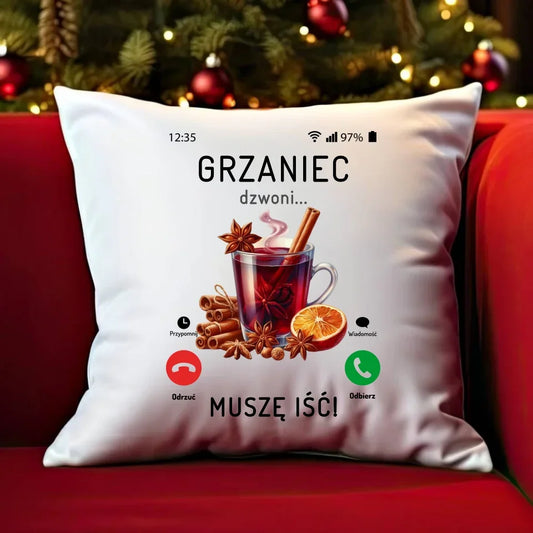 Grzaniec dzwoni muszę iść | Świąteczna poduszka BN127 - StoryCups.pl
