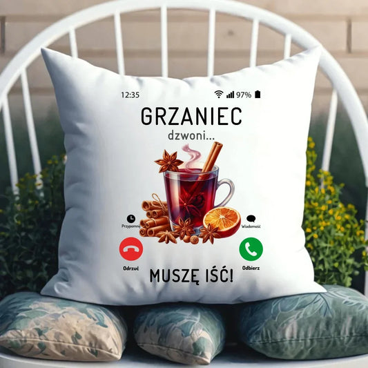 Grzaniec dzwoni muszę iść | Świąteczna poduszka BN127 - StoryCups.pl