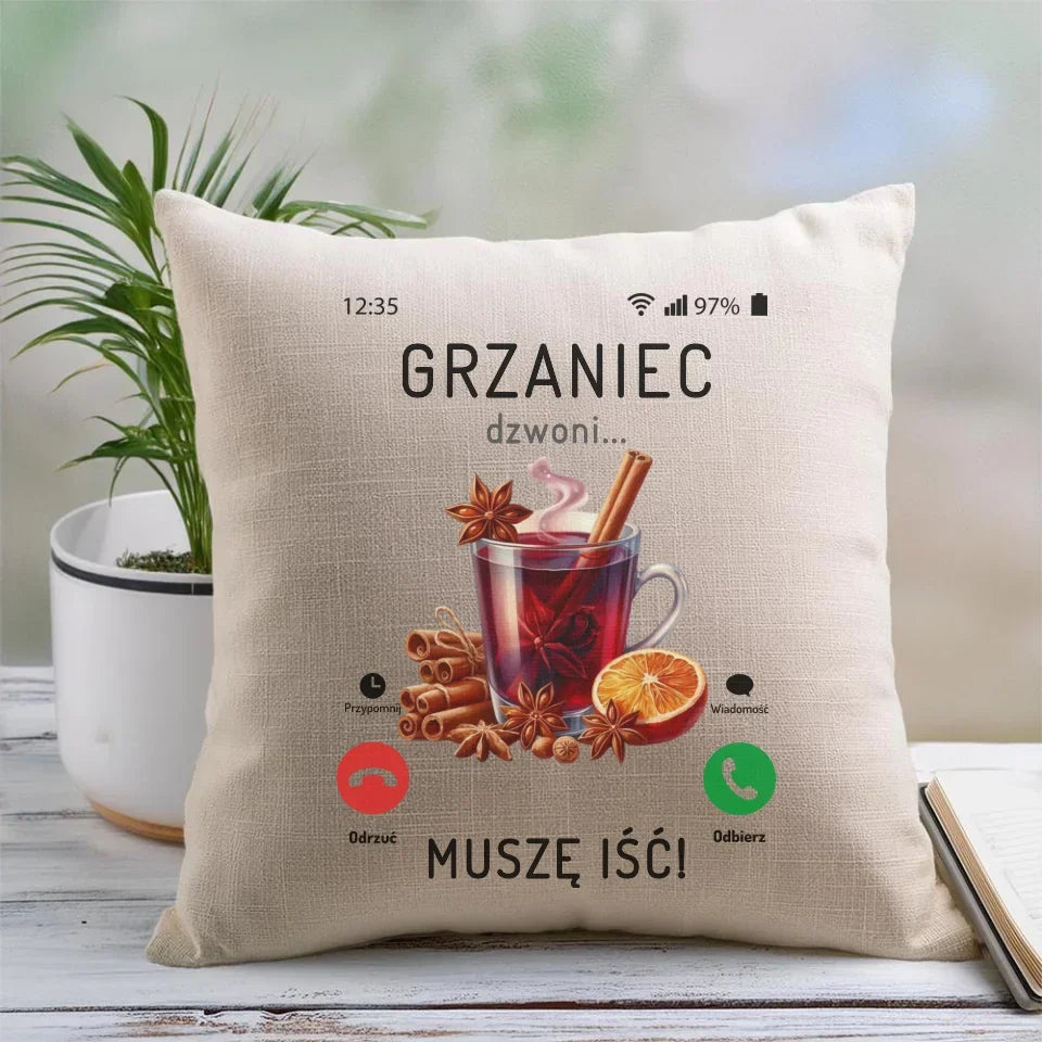 Grzaniec dzwoni muszę iść | Świąteczna poduszka BN127 - StoryCups.pl