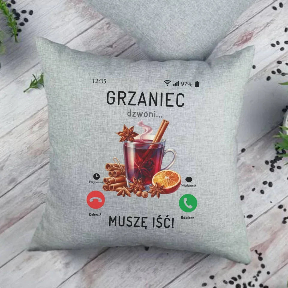 Grzaniec dzwoni muszę iść | Świąteczna poduszka BN127 - StoryCups.pl