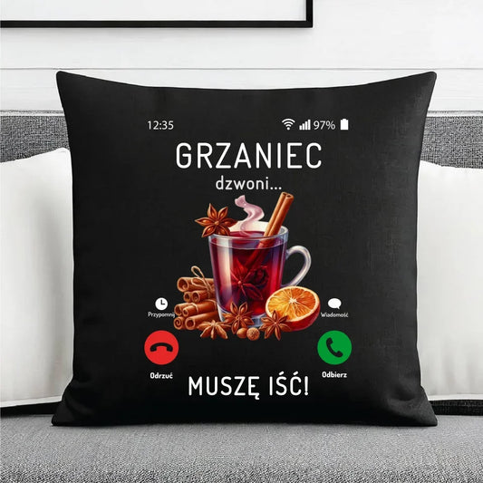 Grzaniec dzwoni muszę iść | Świąteczna poduszka dekoracyjna BN127 - StoryCups.pl
