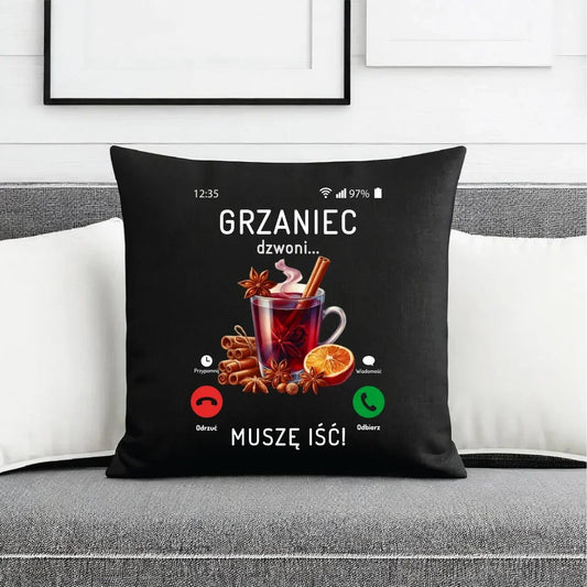 Grzaniec dzwoni muszę iść | Świąteczna poduszka dekoracyjna BN127 - StoryCups.pl