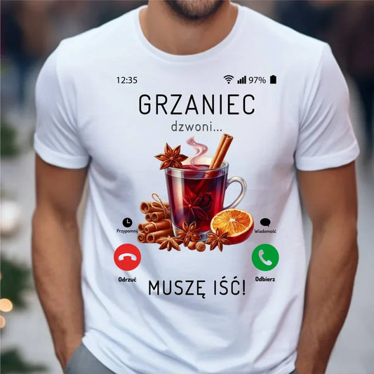 Grzaniec dzwoni muszę iść | Świąteczna koszulka męska BN127 - StoryCups.pl