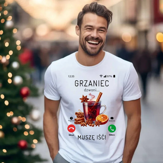 Grzaniec dzwoni muszę iść | Świąteczna koszulka męska BN127 - StoryCups.pl