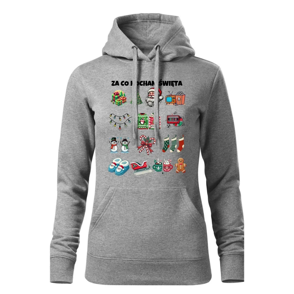Za co kocham Święta | Świąteczna bluza damska z kapturem BN130 - StoryCups.pl
