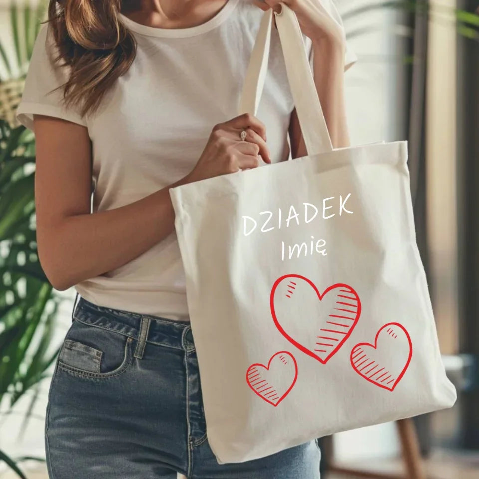 Serca | Personalizowana torba dla dziadka D01 - StoryCups.pl
