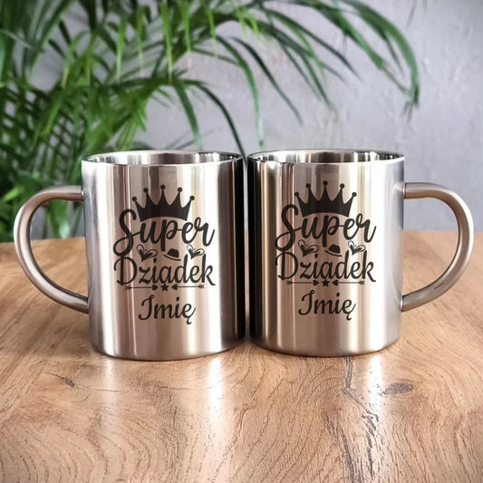 Super Dziadek | Personalizowany kubek metalowy dla dziadka D03 - StoryCups.pl