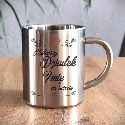 Najlepszy Dziadek na Świecie | Personalizowany kubek metalowy dla dziadka D12 - StoryCups.pl
