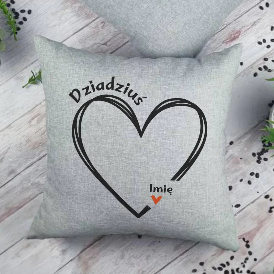 Dziadziuś z sercem imiona | Personalizowana poduszka dla dziadka D26 - StoryCups.pl