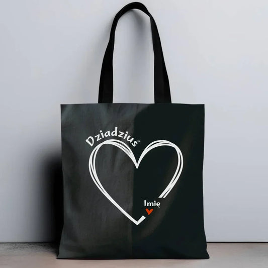 Dziadziuś z sercem imiona | Personalizowana czarna torba dla dziadka D26 - StoryCups.pl