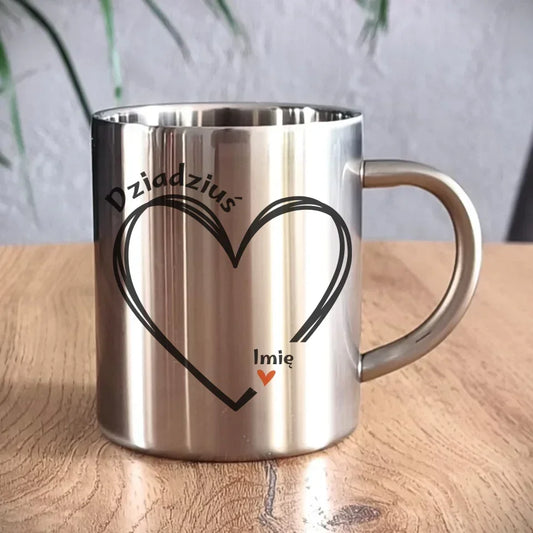 Dziadziuś z sercem imiona | Personalizowany kubek metalowy dla dziadka D26 - StoryCups.pl