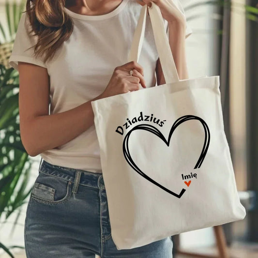 Dziadziuś z sercem imiona | Personalizowana torba naturalna dla dziadka D26 - StoryCups.pl