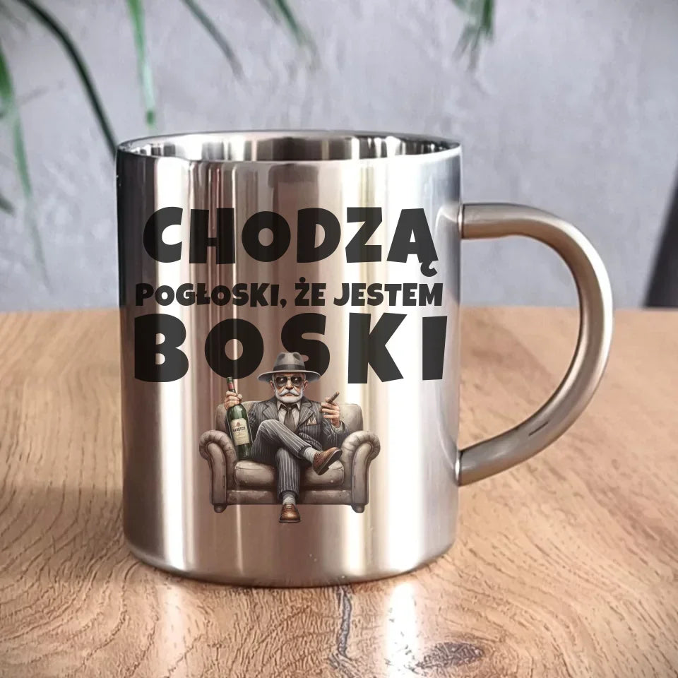 Chodzą pogłoski, że jestem boski | Kubek metalowy dla dziadka D16 - StoryCups.pl