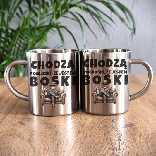 Chodzą pogłoski, że jestem boski | Kubek metalowy dla dziadka D16 - StoryCups.pl