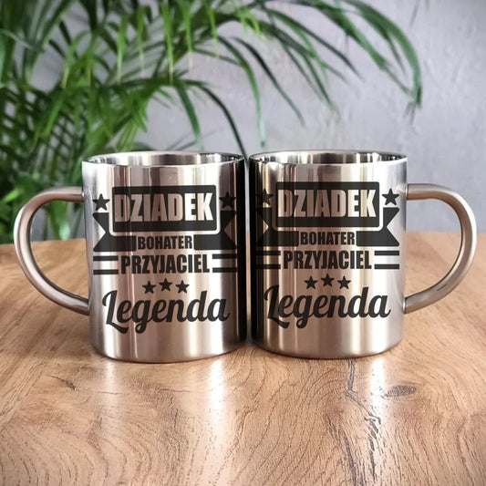 Dziadek Legenda | Kubek metalowy dla dziadka D20 - StoryCups.pl