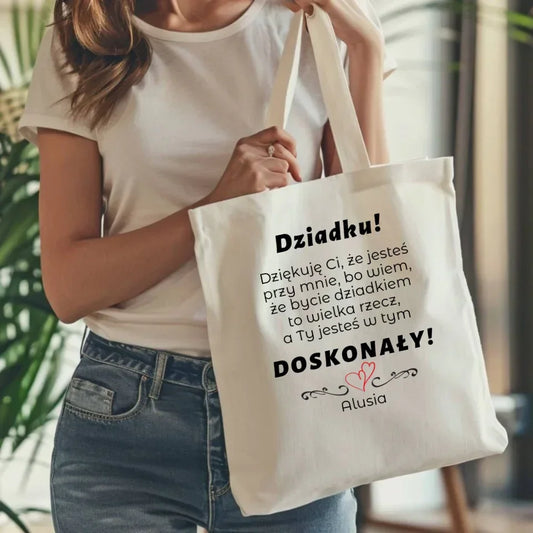 Dziadku jesteś doskonały | Naturalna torba z dedykacją dla dziadka D22 - StoryCups.pl