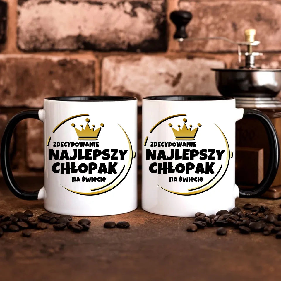 Personalizowany czarny kubek dla chłopaka prezent na Dzień Chłopaka Święta Urodziny