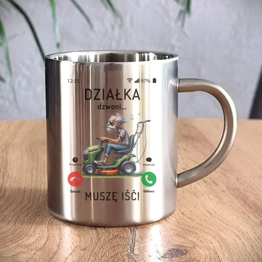 Działka dzwoni muszę iść | Kubek metalowy dla dziadka D35 - StoryCups.pl