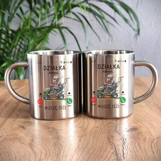 Działka dzwoni muszę iść | Kubek metalowy dla dziadka D35 - StoryCups.pl