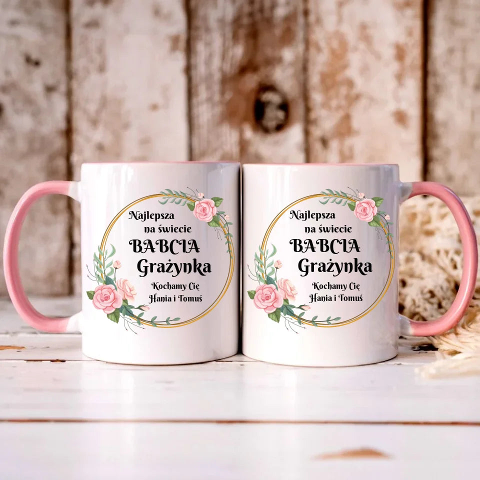 Personalizowany różowy kubek dla babci - prezent na Dzień Babci Święta Urodziny