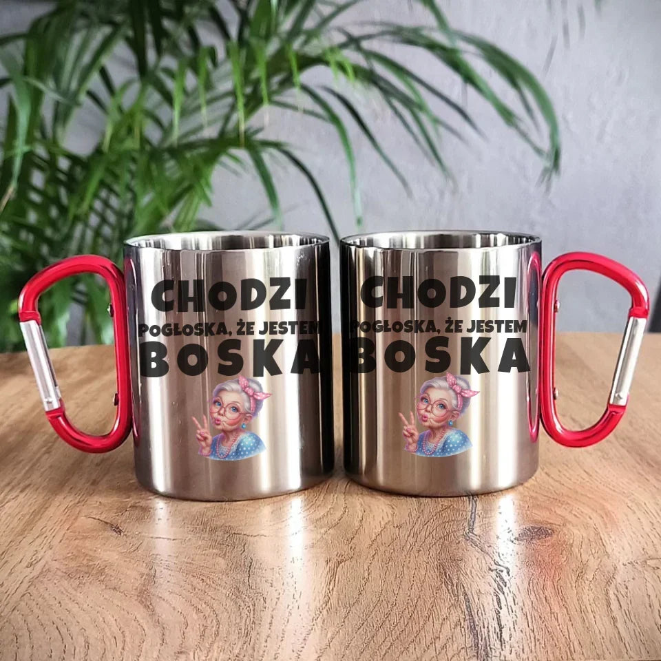 Chodzi pogłoska, że jestem boska | Kubek metalowy dla babci B16 - StoryCups.pl