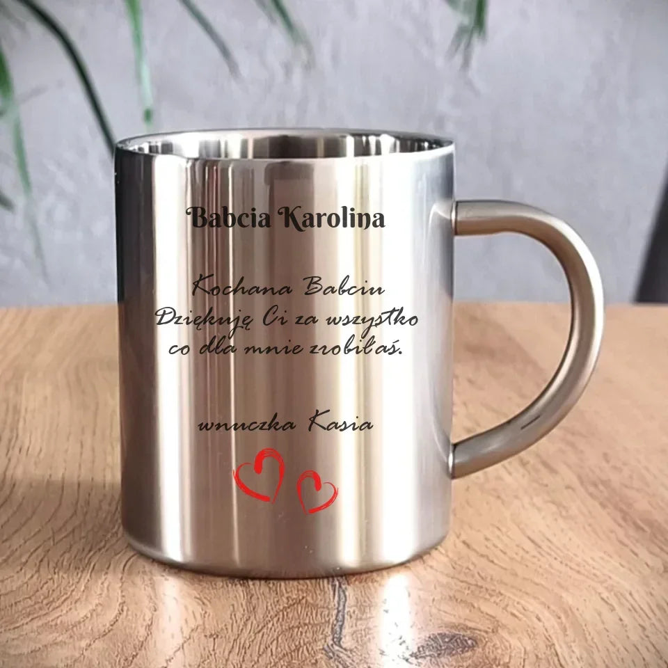 Kochana Babciu | Personalizowany kubek metalowy dla babci B21 - StoryCups.pl