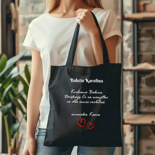 Kochana Babciu | Personalizowana czarna torba dla babci B21 - StoryCups.pl