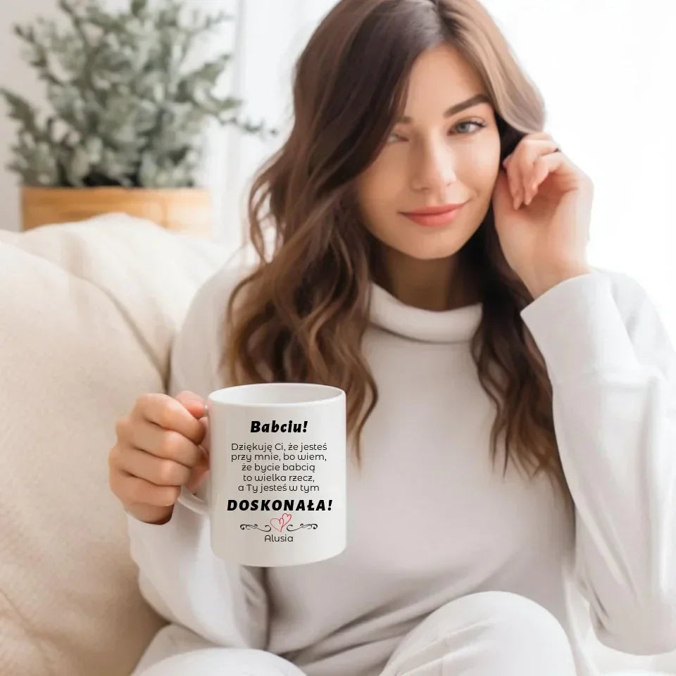 Babciu jesteś doskonała | Kubek z dedykacją dla babci B22 - StoryCups.pl