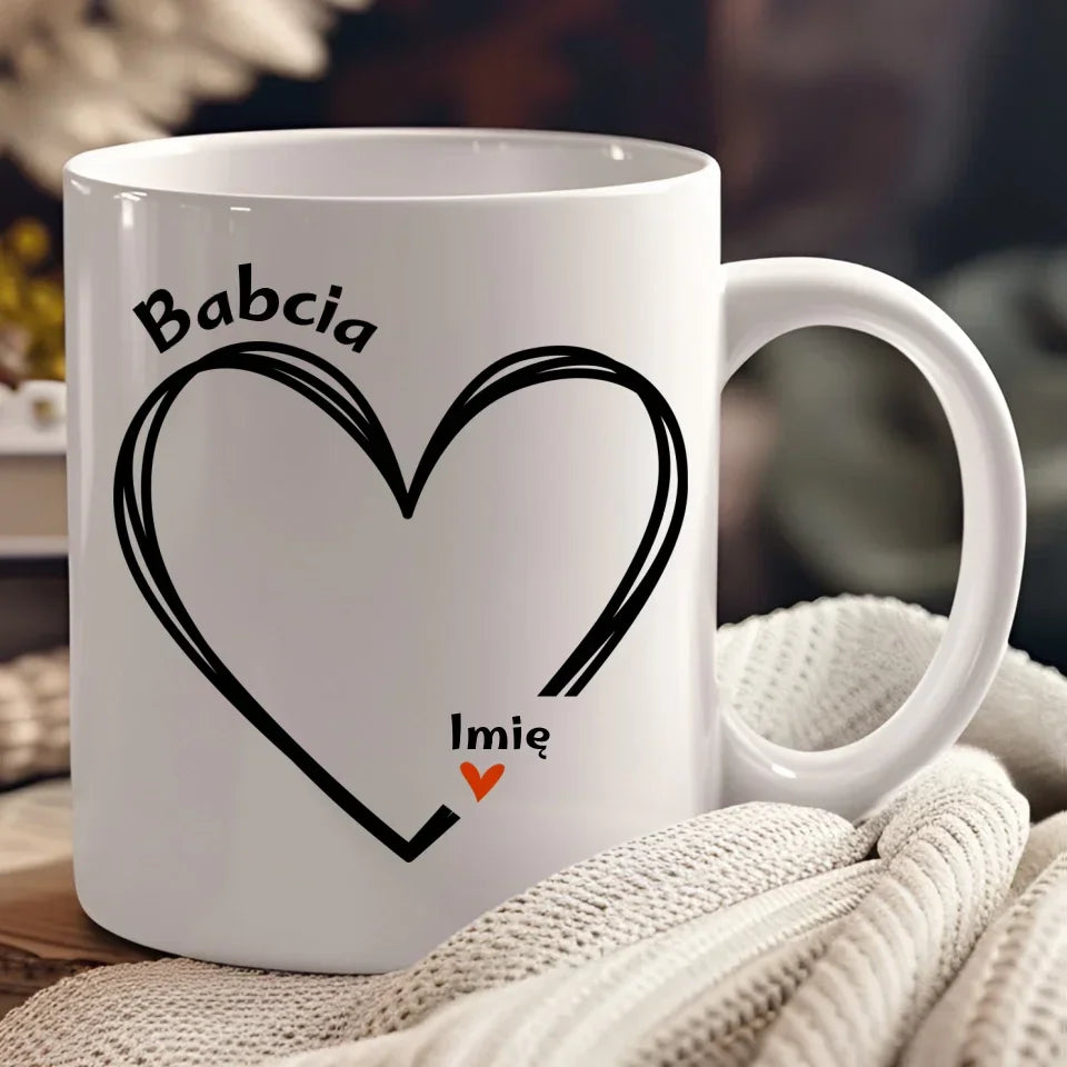 Serce z imionami wnuków | Personalizowany kubek dla babci B26 - StoryCups.pl