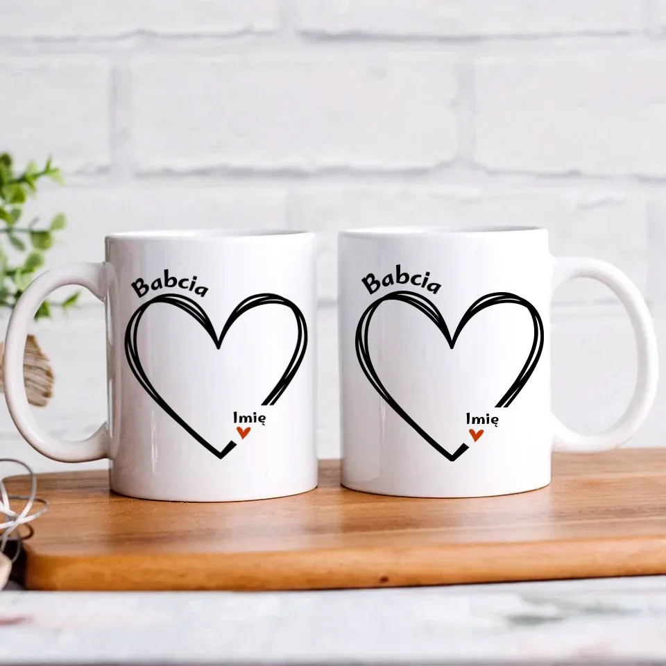 Serce z imionami wnuków | Personalizowany kubek dla babci B26 - StoryCups.pl