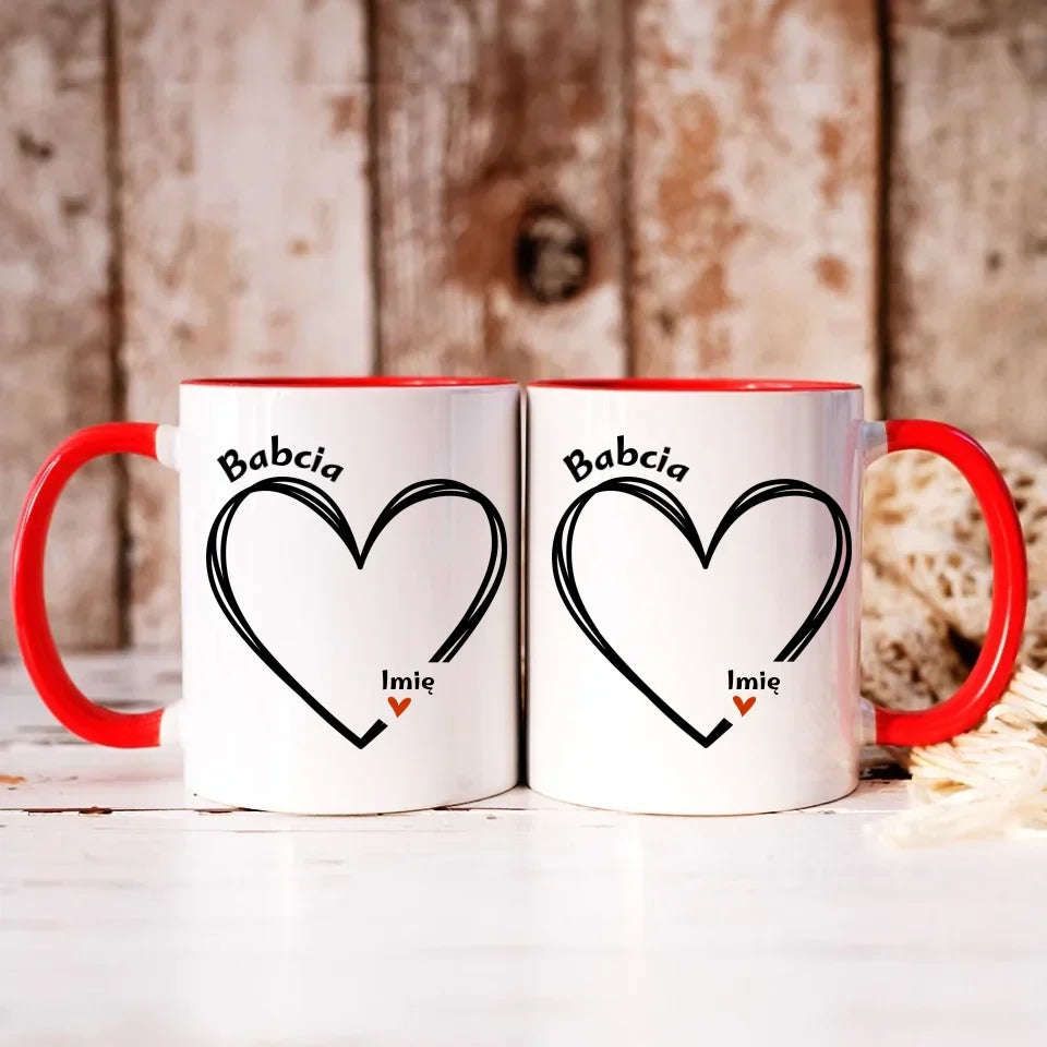 Serce z imionami wnuków | Personalizowany kubek dla babci B26 - StoryCups.pl
