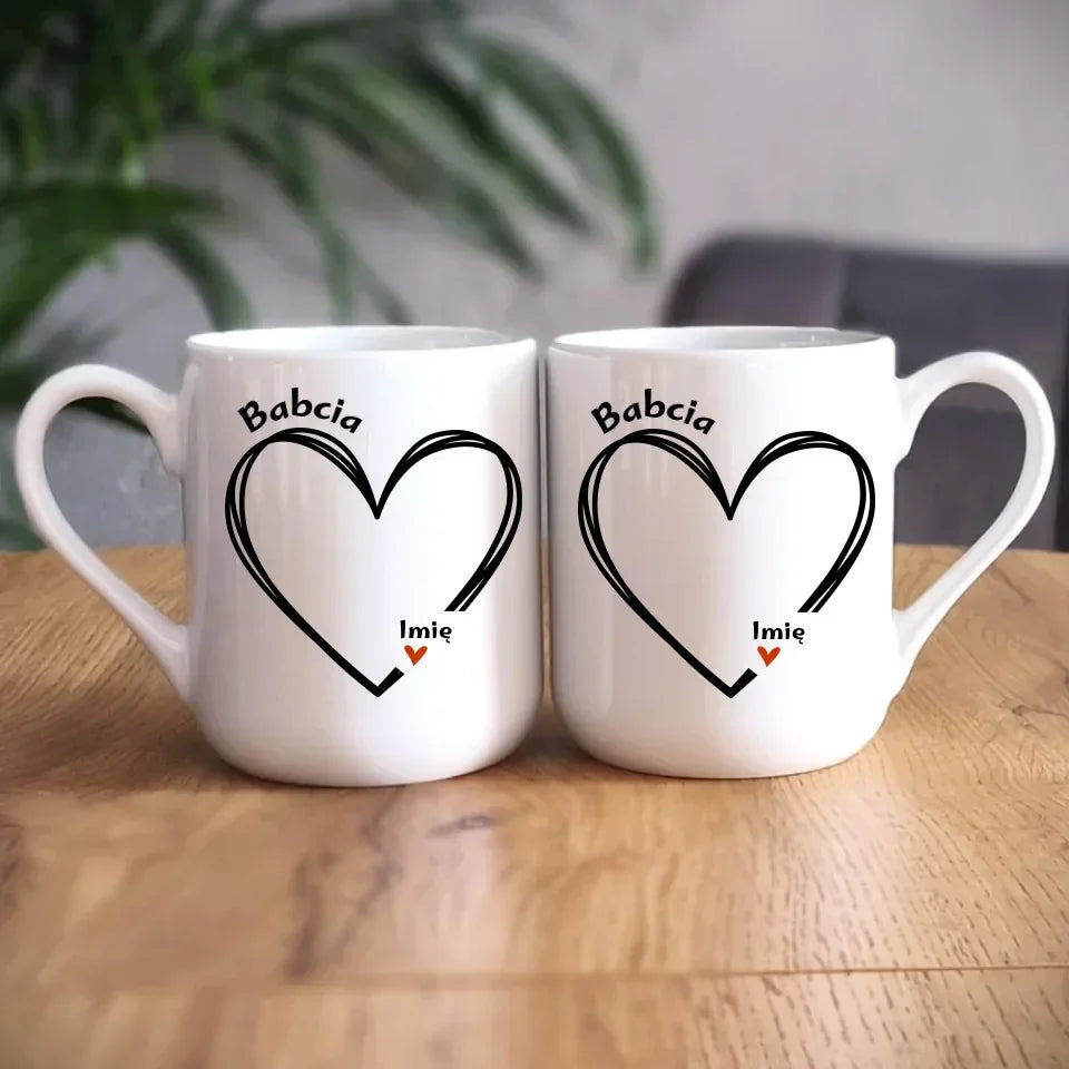 Serce z imionami wnuków | Personalizowany kubek dla babci B26 - StoryCups.pl