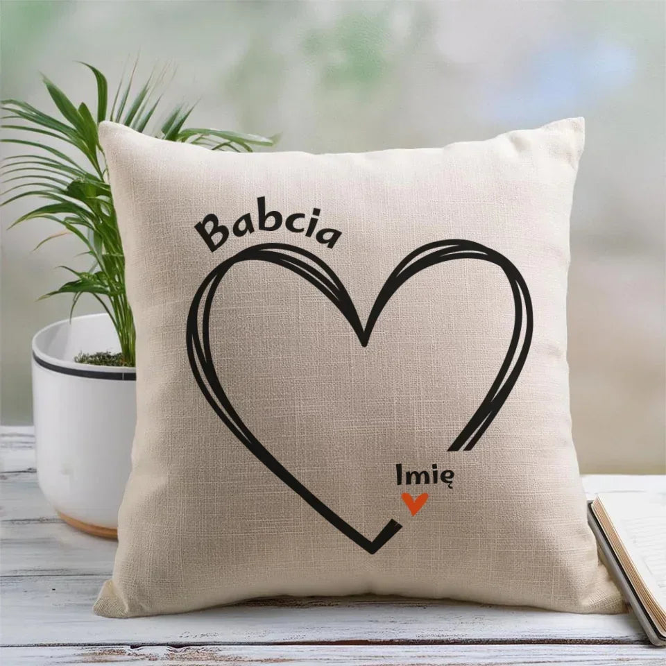 Serce z imionami wnuków | Personalizowana poduszka dla babci B26 - StoryCups.pl