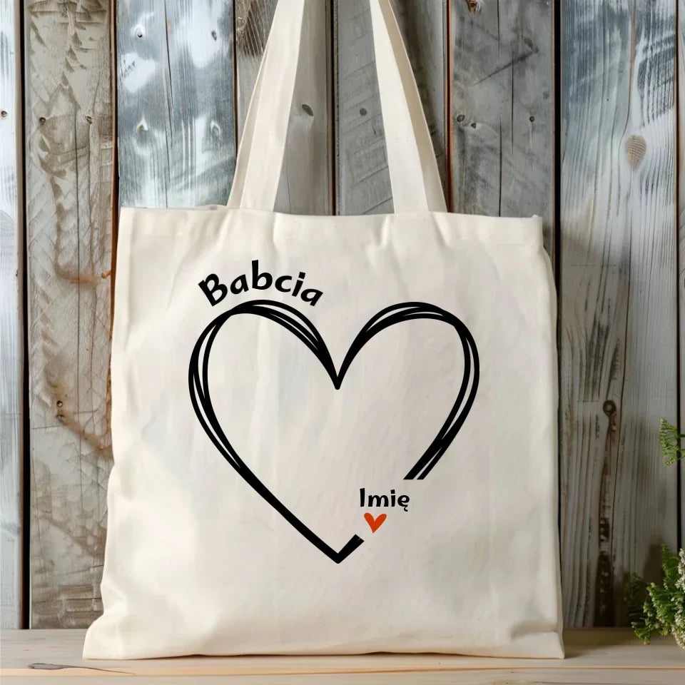 Serce z imionami wnuków | Personalizowana torba dla babci B26 - StoryCups.pl