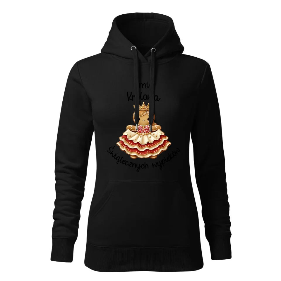 Świąteczna bluza damska z kapturem czarna na prezent personalizacja hoodie Święta Boże Narodzenie Mikołajki