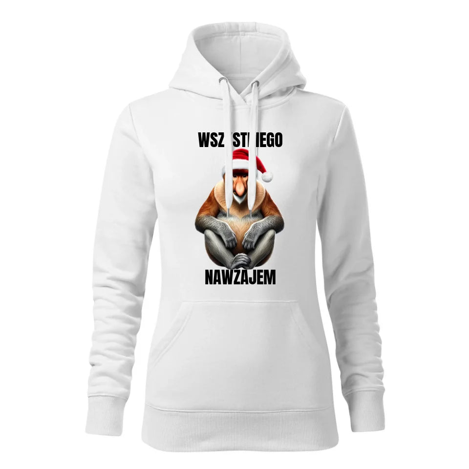Świąteczna bluza damska z kapturem biała na prezent personalizacja hoodie Święta Boże Narodzenie Mikołajki