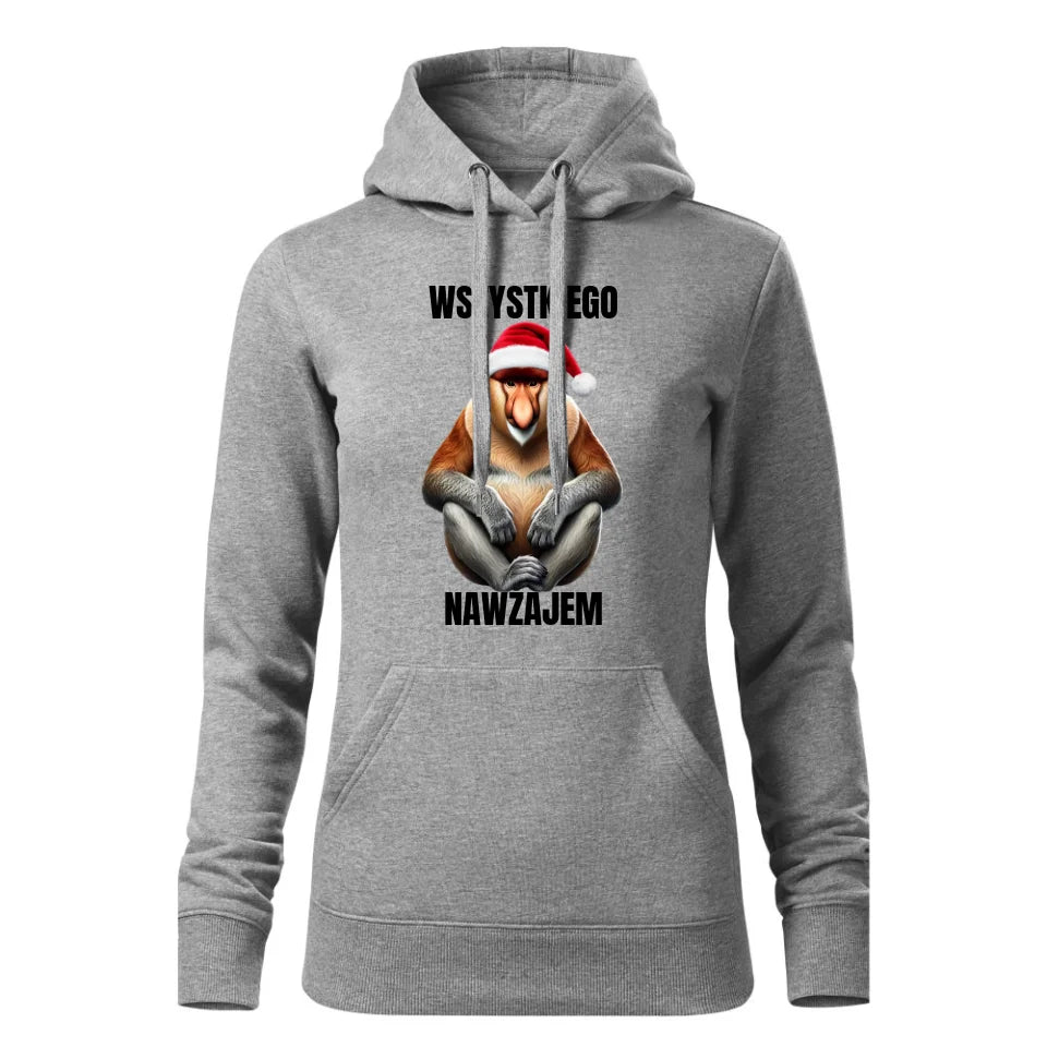 Świąteczna bluza damska z kapturem szara na prezent personalizacja hoodie Święta Boże Narodzenie Mikołajki