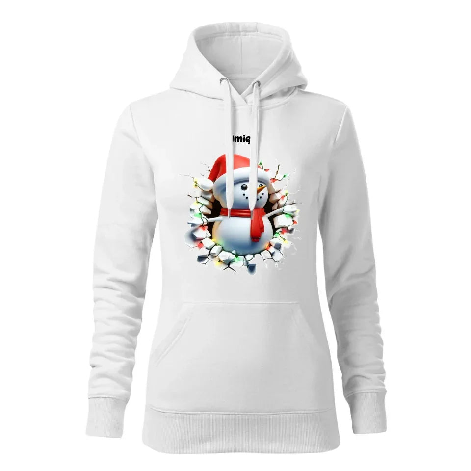 Bałwanek 3D | Personalizowana świąteczna bluza damska z kapturem BN82 - StoryCups.pl