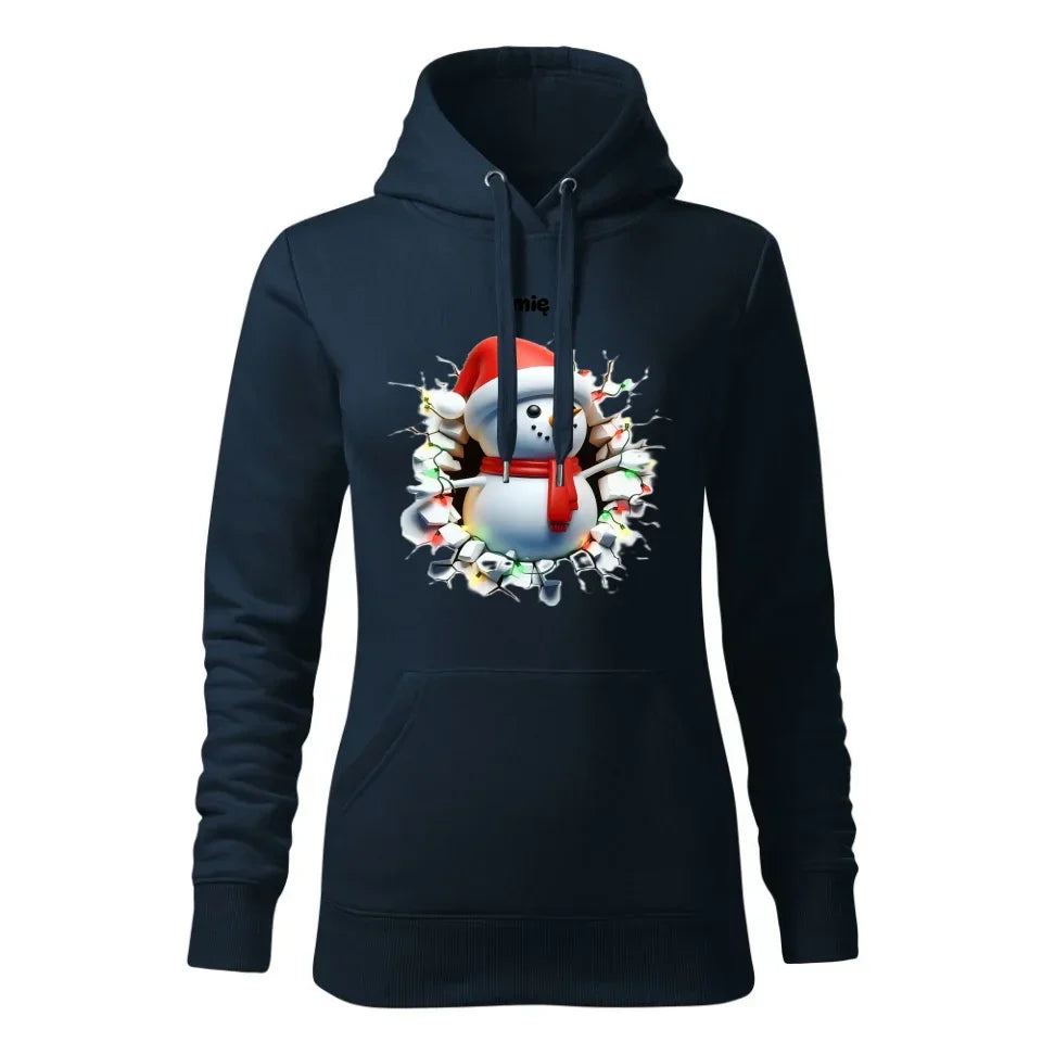 Bałwanek 3D | Personalizowana świąteczna bluza damska z kapturem BN82 - StoryCups.pl