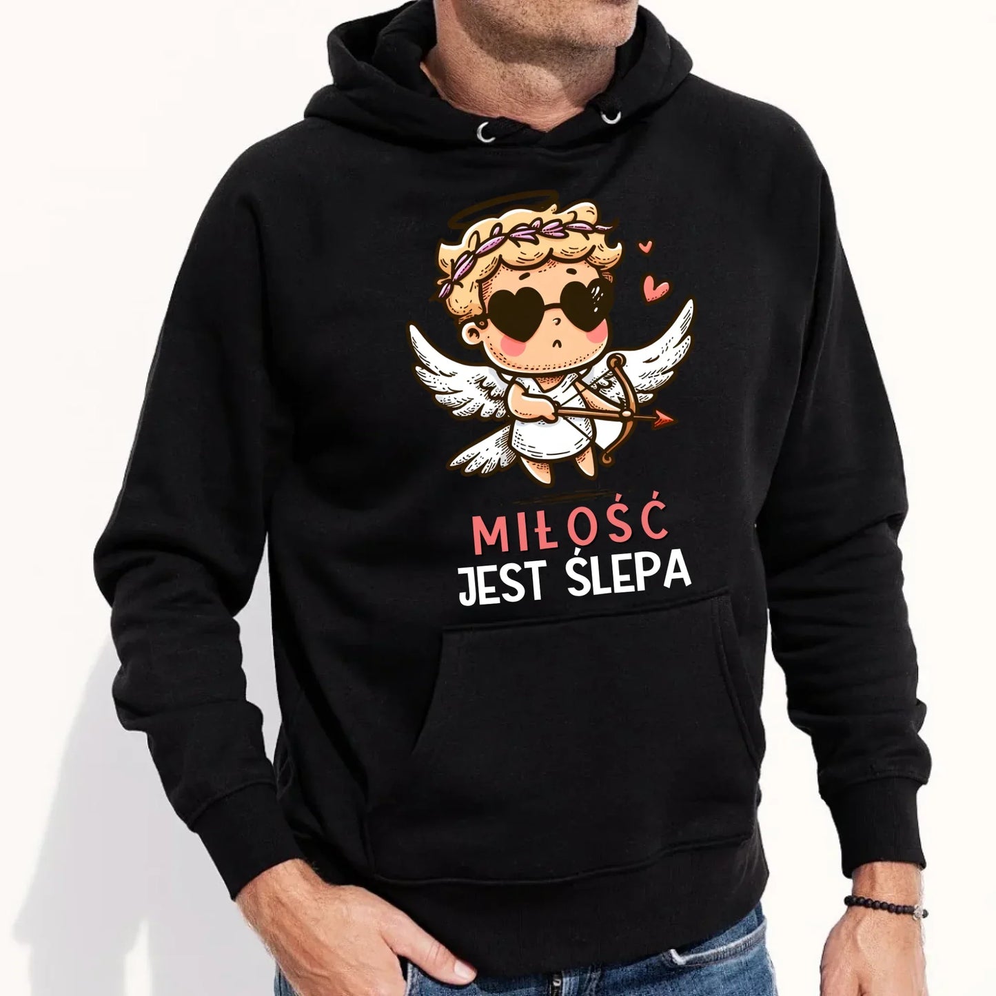 Miłość jest ślepa | Bluza męska z kapturem W48 - StoryCups.pl