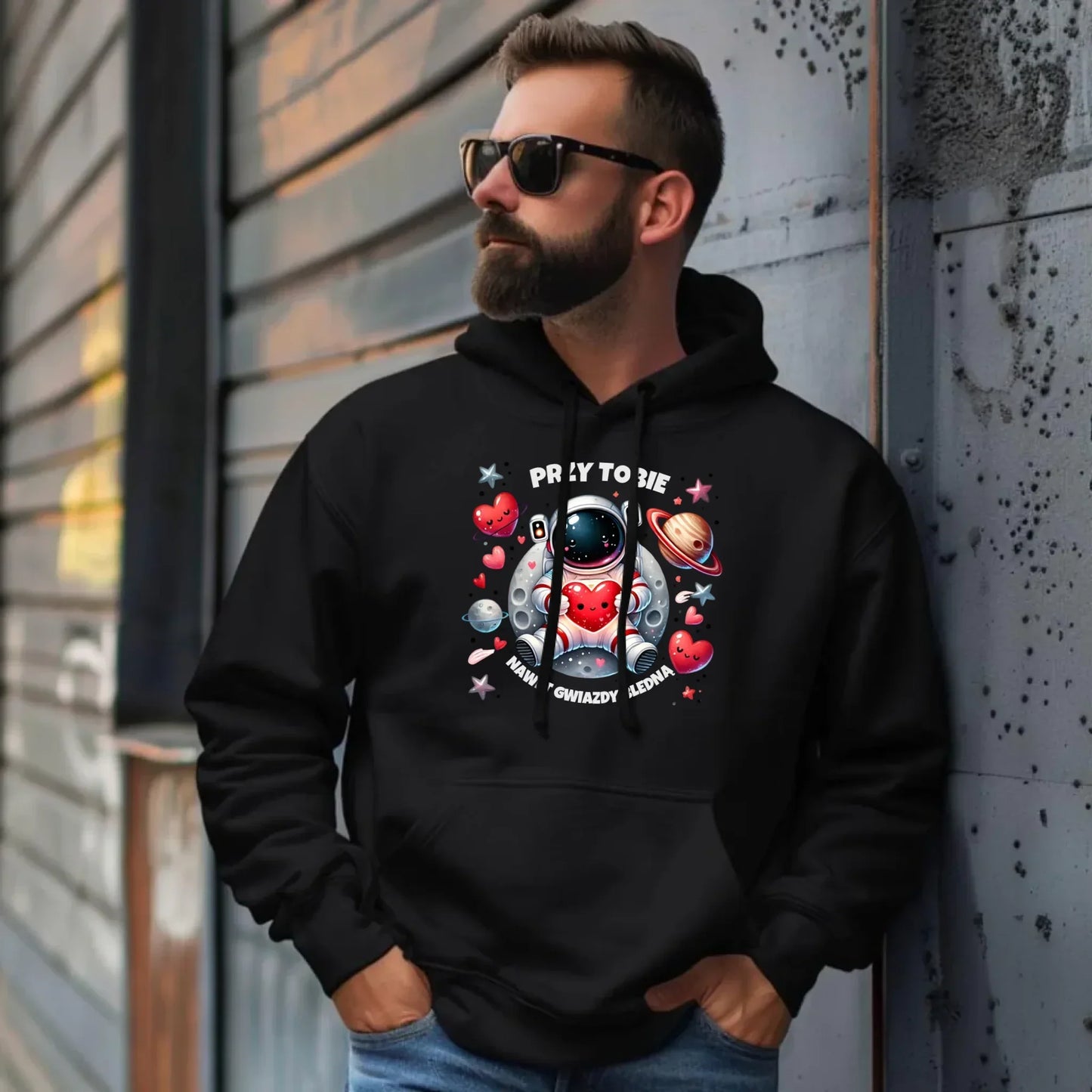 Przy Tobie nawet gwiazdy bledną | Bluza męska z kapturem W57 - StoryCups.pl