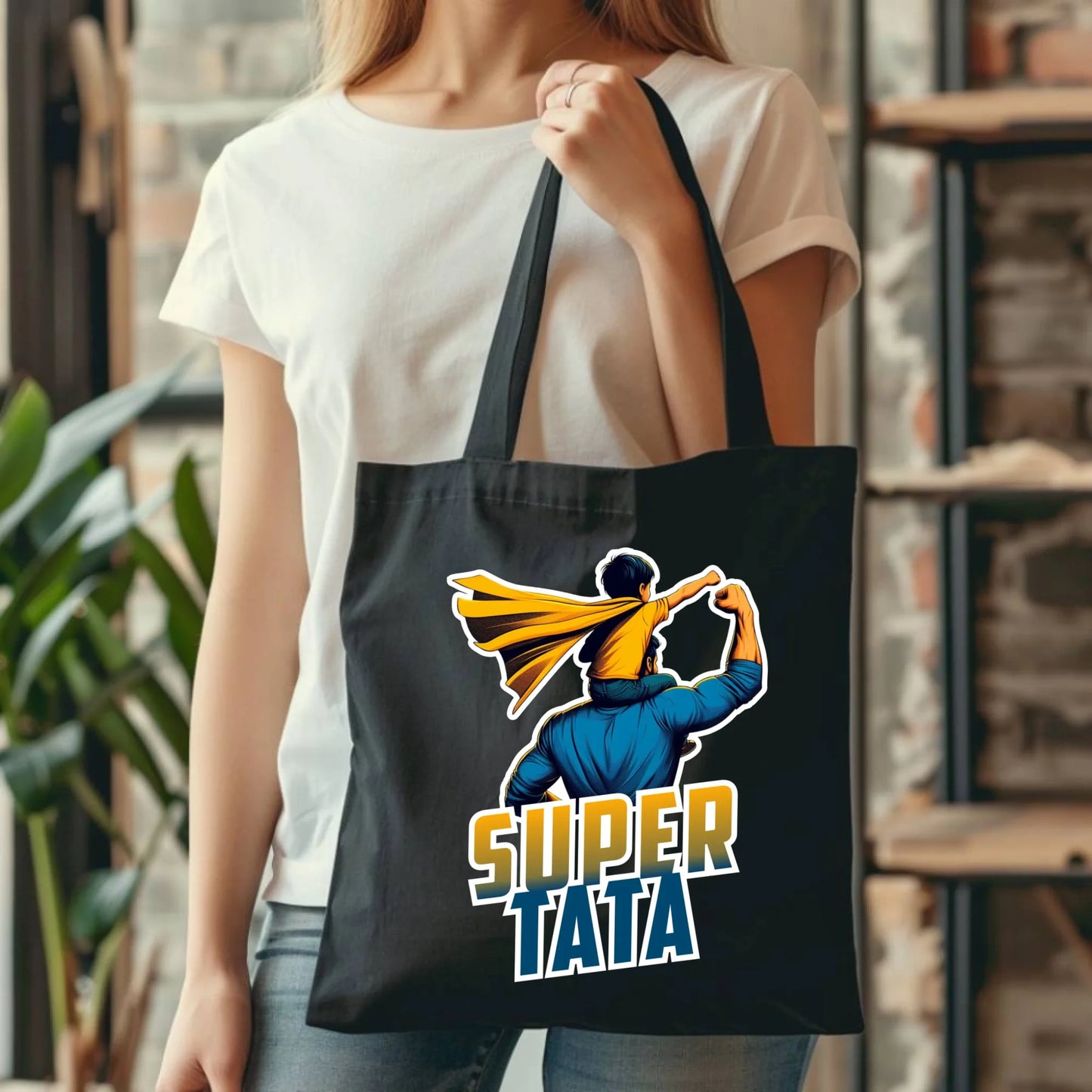 Personalizowana eco torba z nadrukiem dla taty - czarna - prezent dla taty, Dzień Ojca, Święta, Urodziny