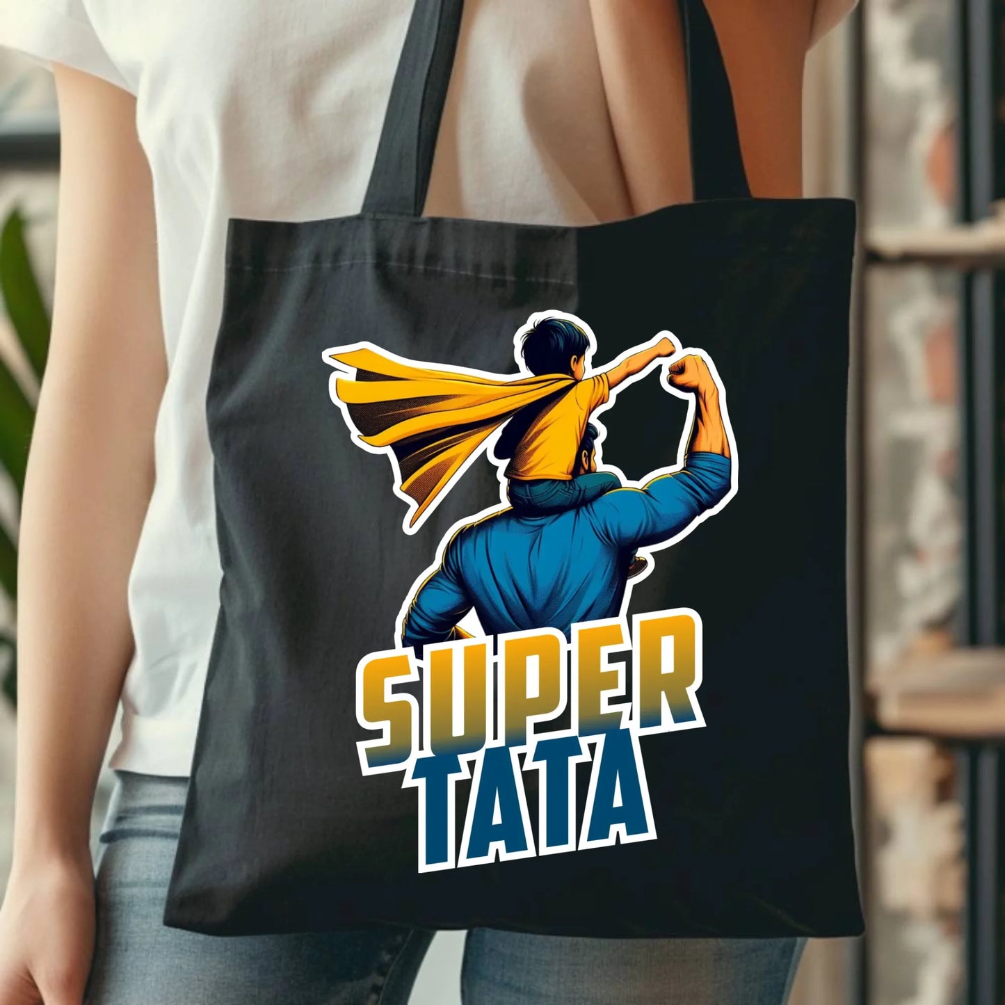 Personalizowana eco torba z nadrukiem dla taty - czarna - prezent dla taty, Dzień Ojca, Święta, Urodziny
