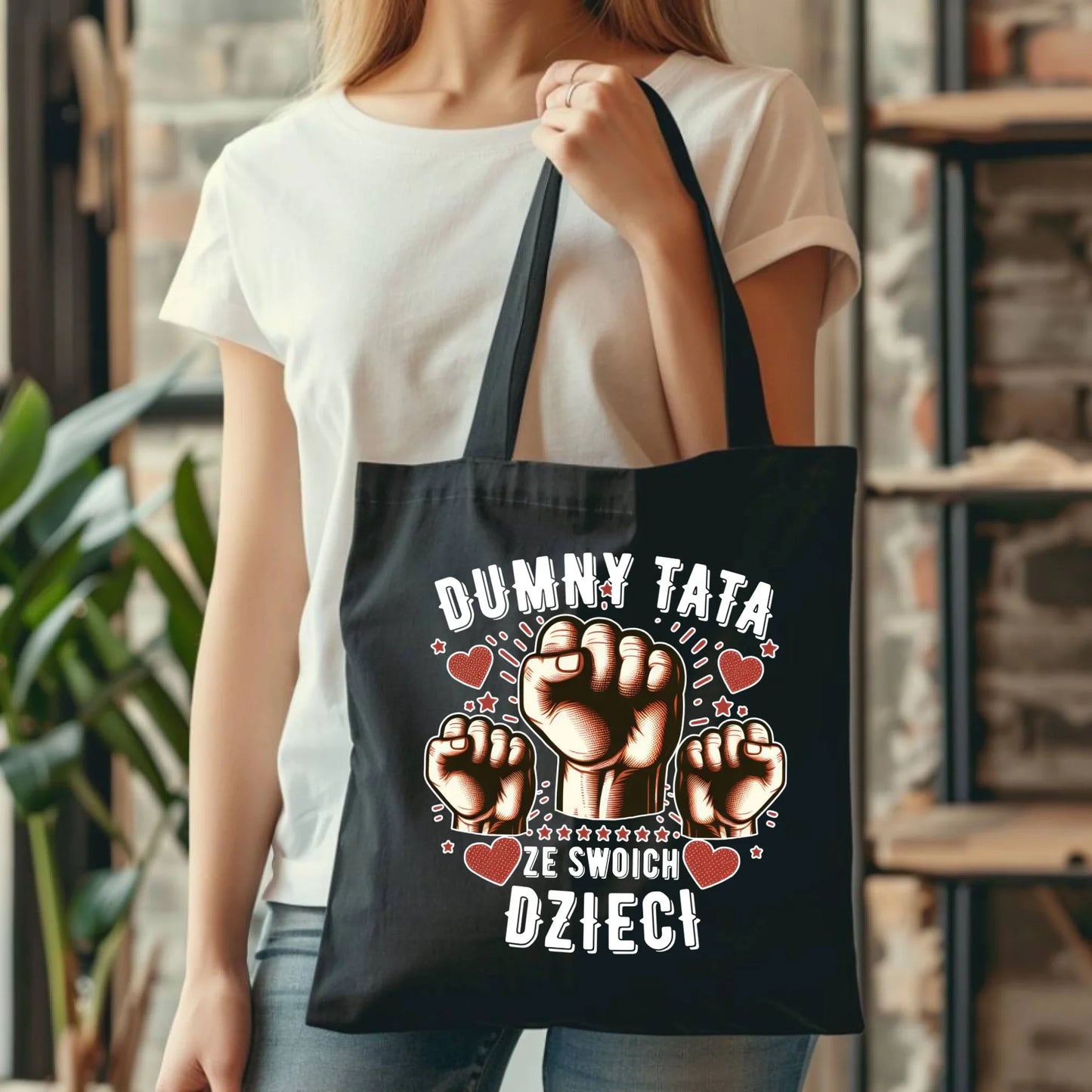 Personalizowana eco torba z nadrukiem dla taty - czarna - prezent dla taty, Dzień Ojca, Święta, Urodziny