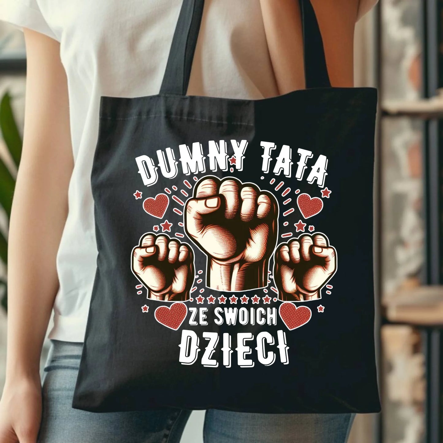 Personalizowana eco torba z nadrukiem dla taty - czarna - prezent dla taty, Dzień Ojca, Święta, Urodziny