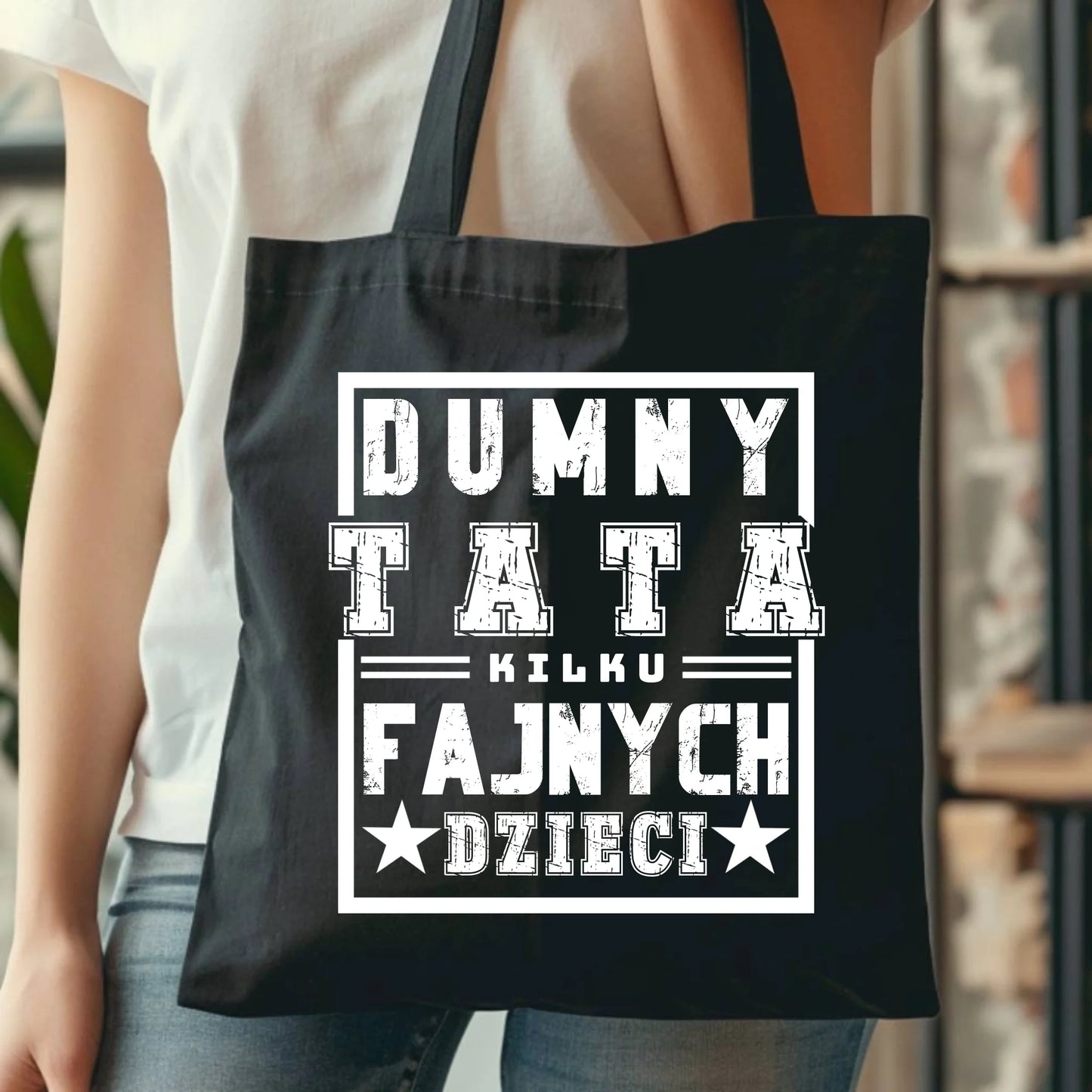 Personalizowana eco torba z nadrukiem dla taty - czarna - prezent dla taty, Dzień Ojca, Święta, Urodziny